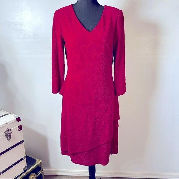 Connected Apparel LS Asymmetric Tiered Dress Size 10 - Picture 2 of 16